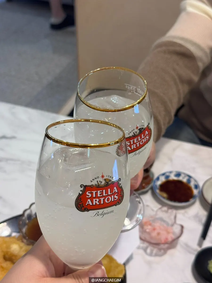 Yuzu shu soda served alongside the sushi