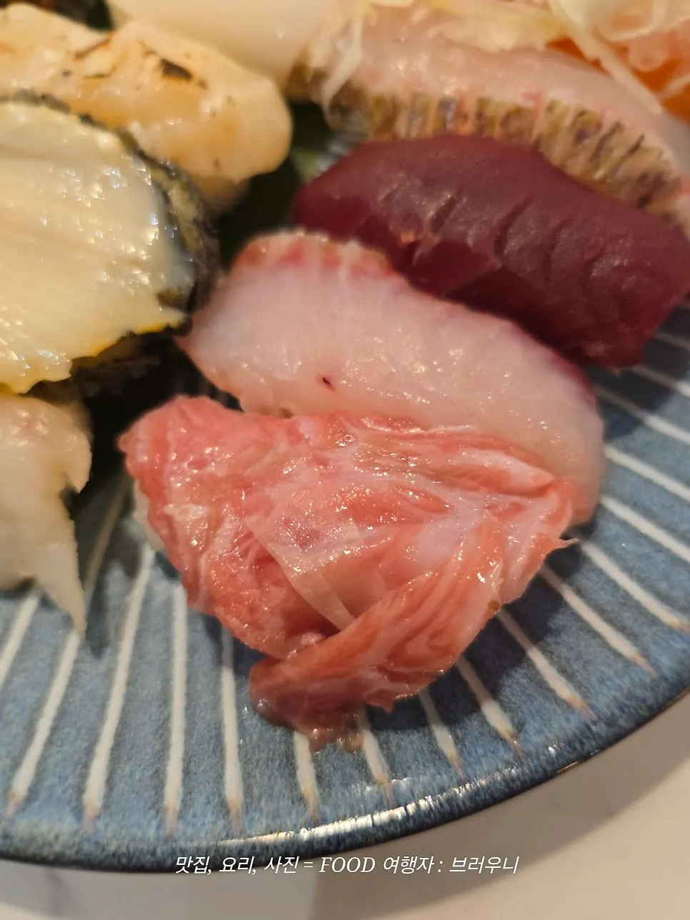 Side view of sushi showing the rice-to-fish ratio