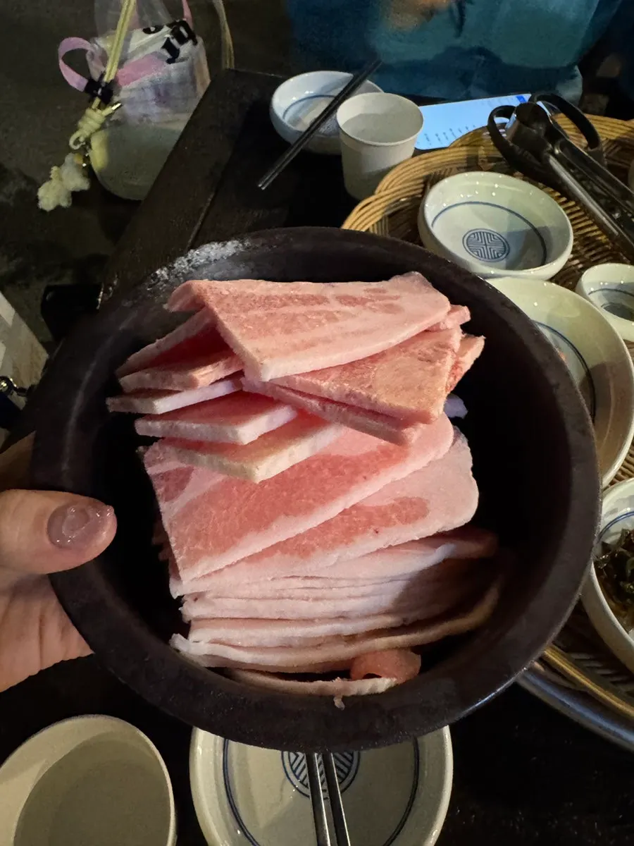 A plate of flash-frozen pork belly