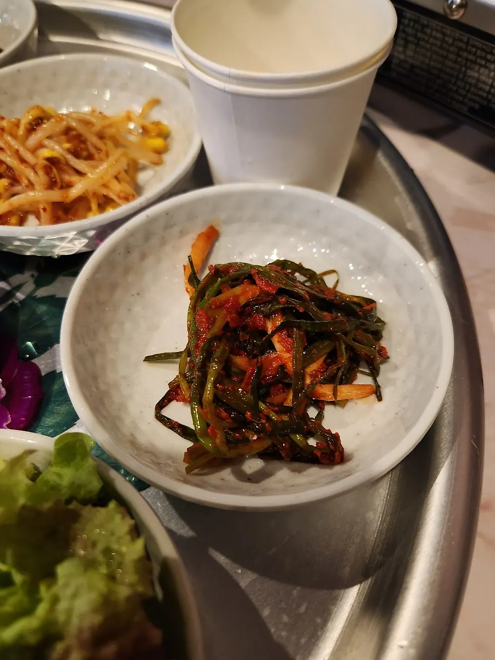 Kimchi and green onion kimchi served as banchan
