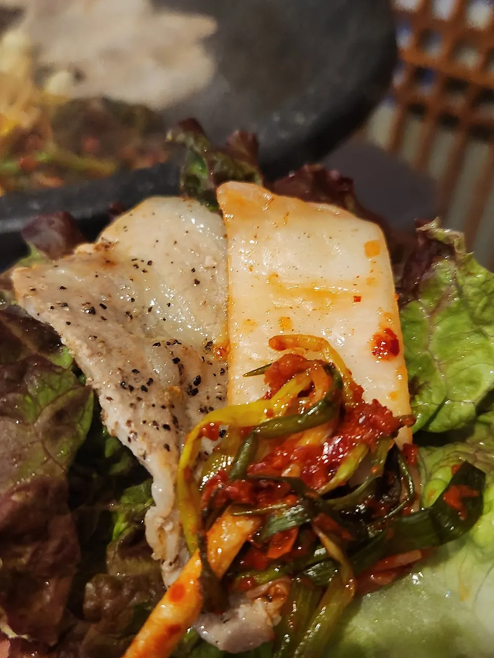 Lettuce and meat just before wrapping