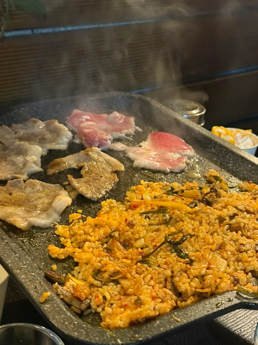 Kimchi fried rice loaded with kimchi and vegetables