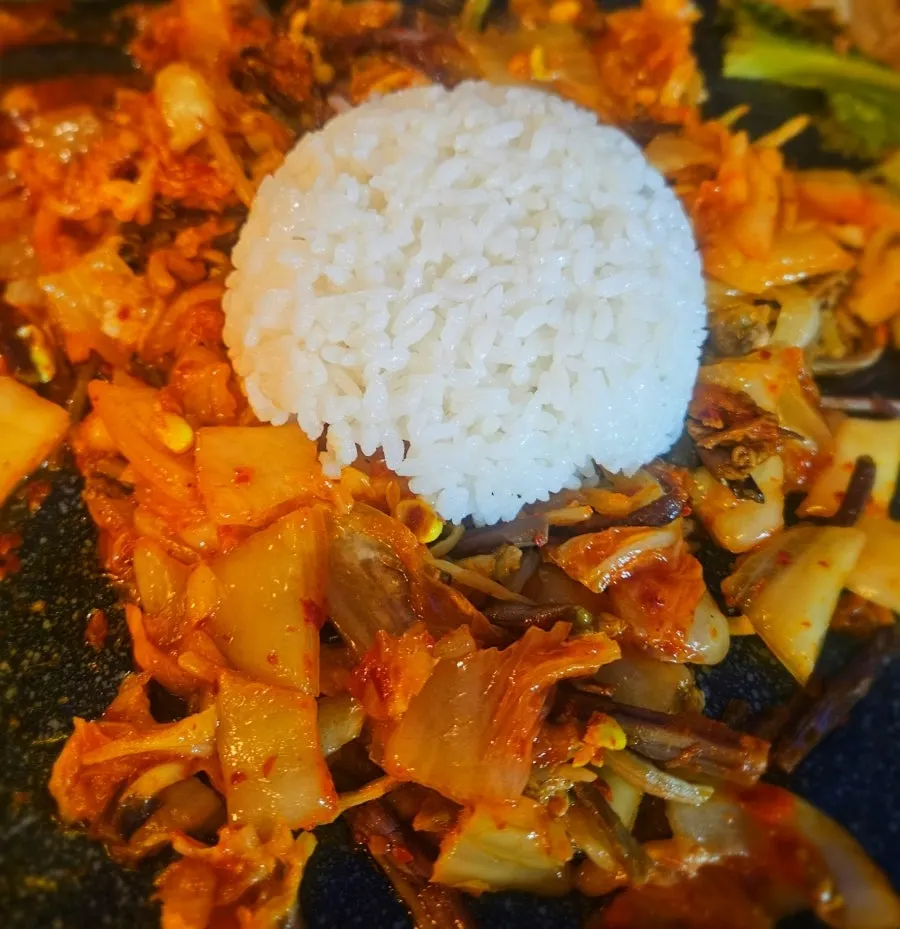 Self-made fried rice on the grill pan