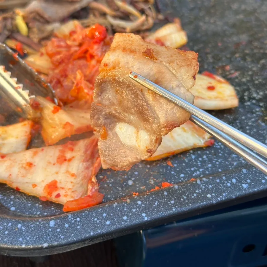 Kimchi grilling on the pan