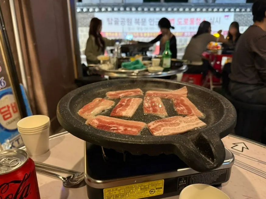 Fall night outdoor table and griddle at Chowon Restaurant