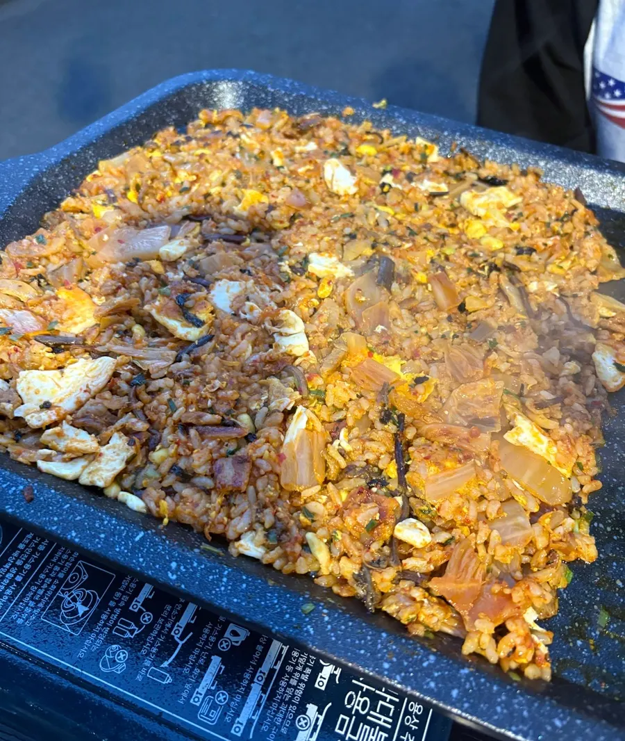 Korean BBQ fried rice on a grill plate
