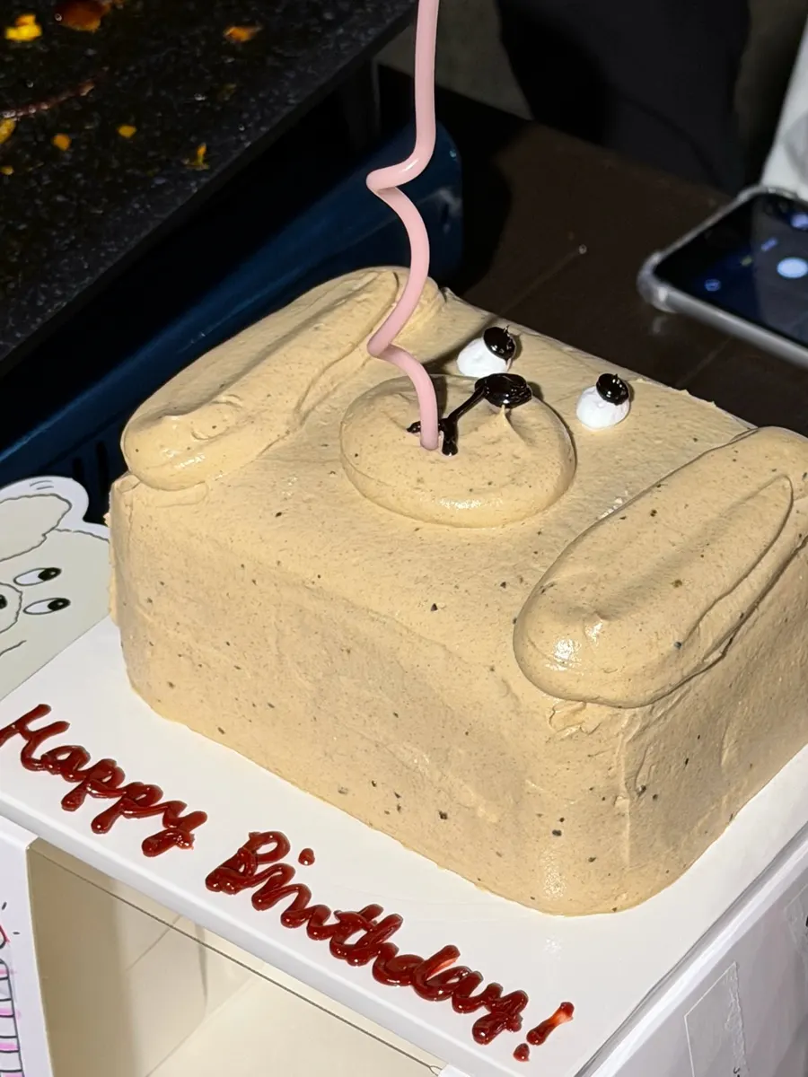Outdoor meal with a friend's birthday cake
