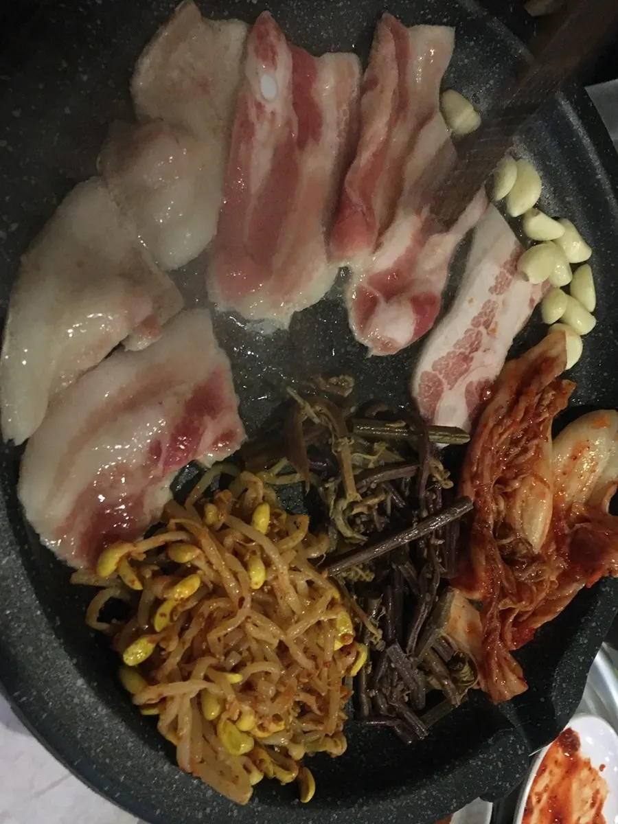 Thick raw frozen pork belly from Chowon Restaurant