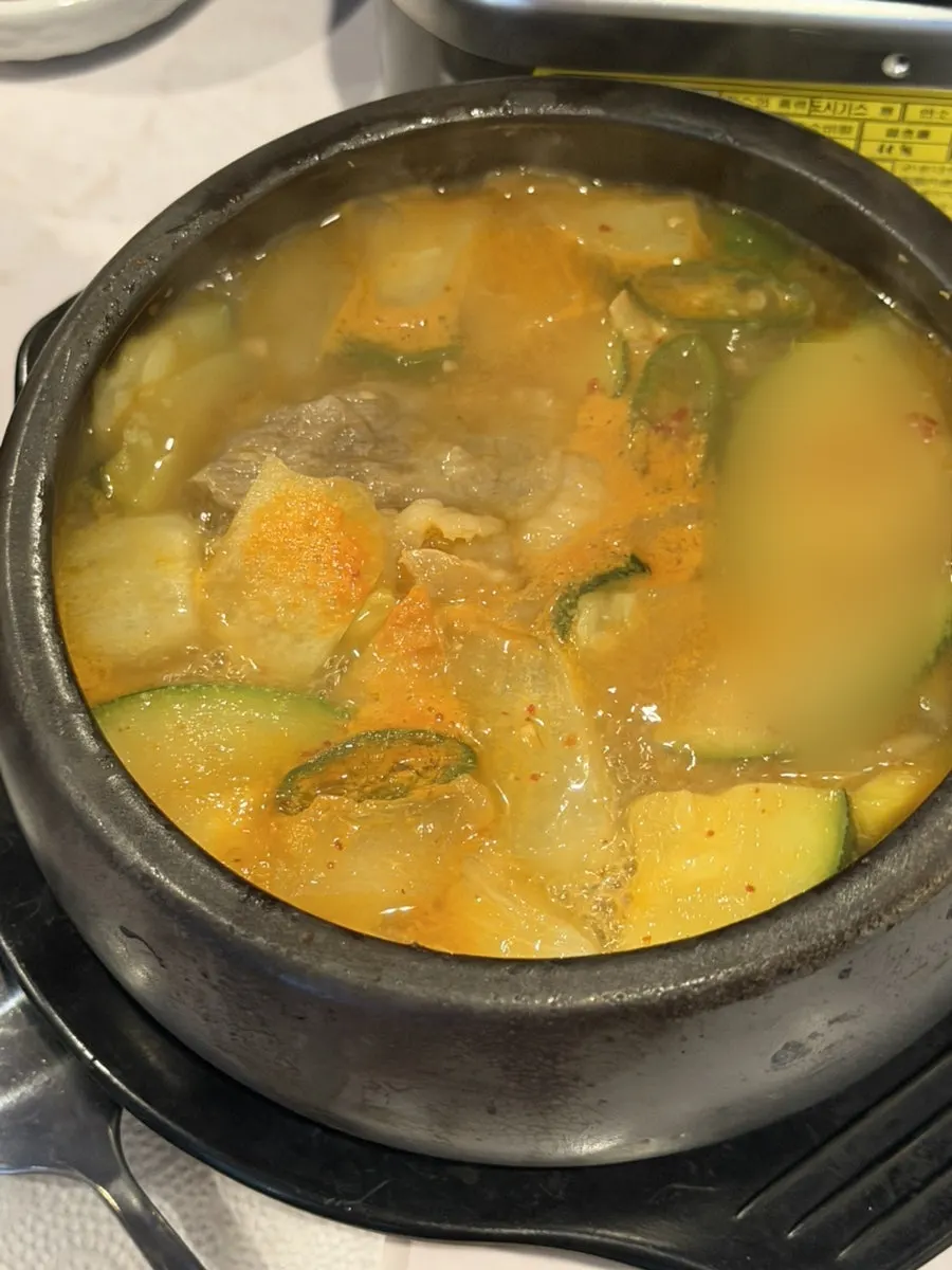 Beef brisket doenjang stew with cheongyang chili and zucchini