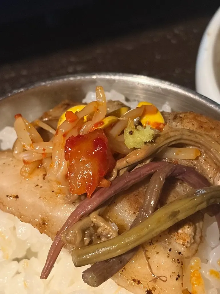 Pork belly with rice and kimchi