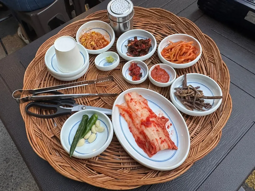 Korean barbecue side dishes on a tray
