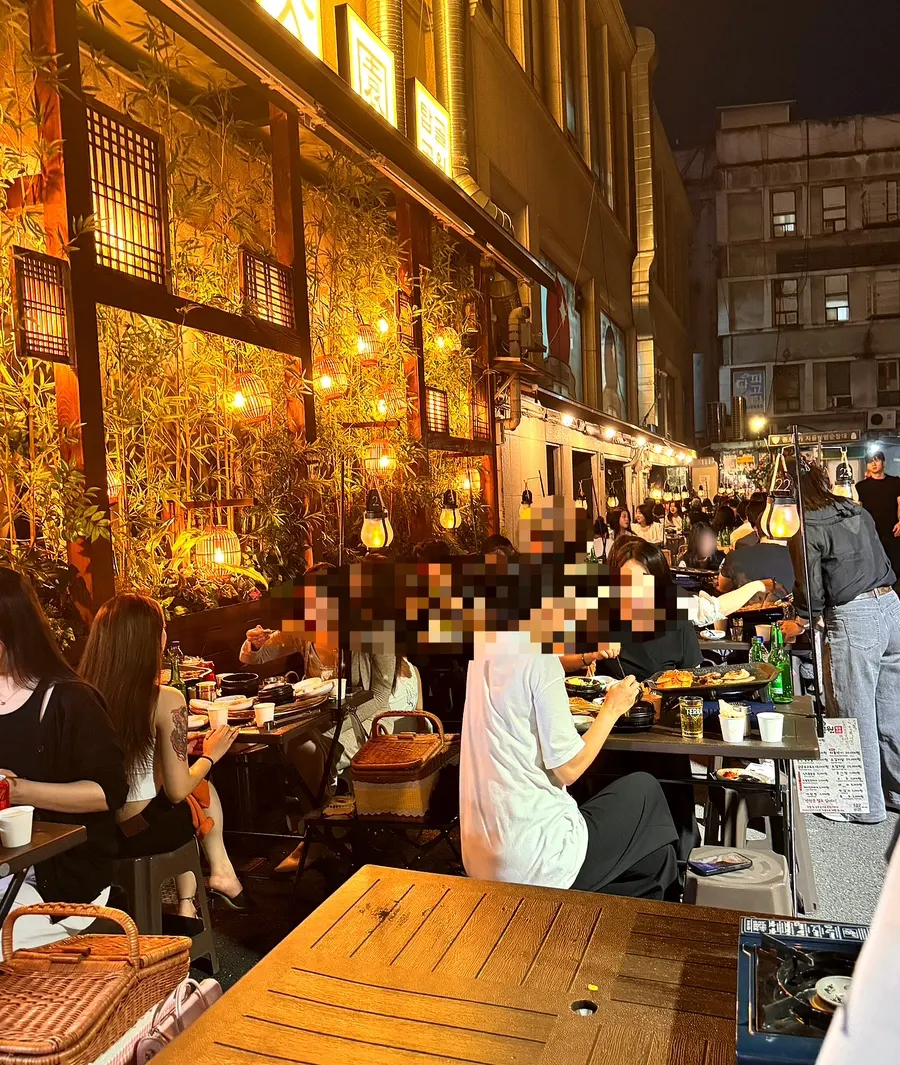Old-school outdoor tent-style restaurant interior