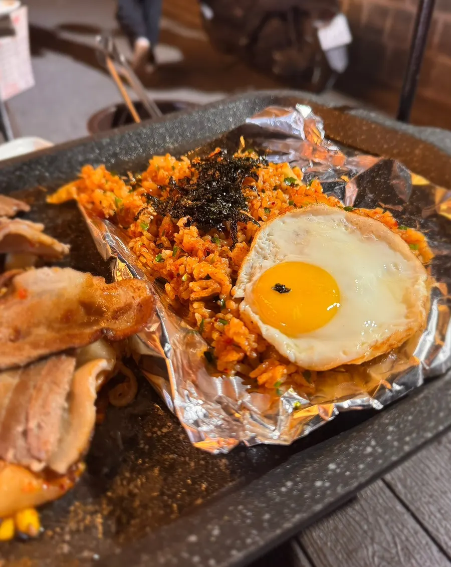 Kimchi fried rice added after the meat