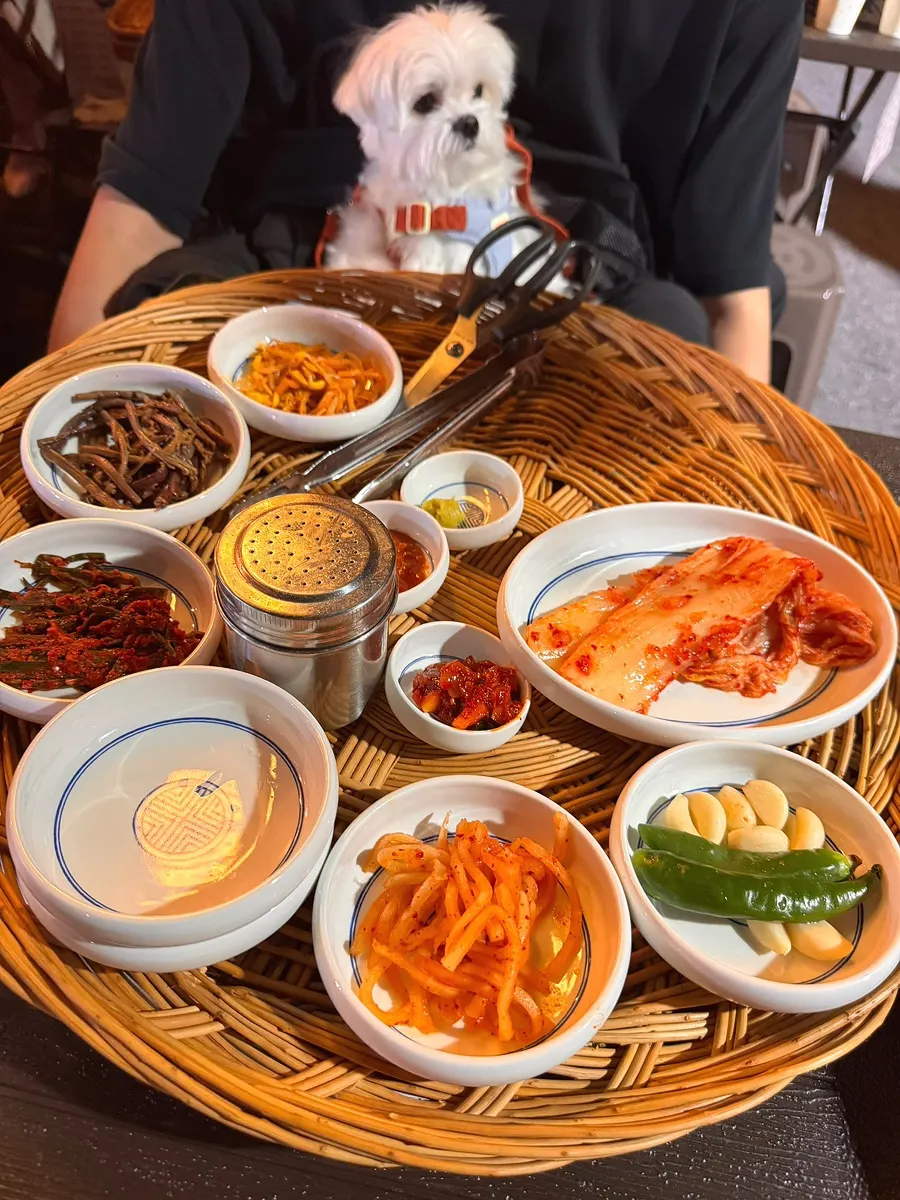 Kimchi fried rice served with green-onion kimchi and side dishes
