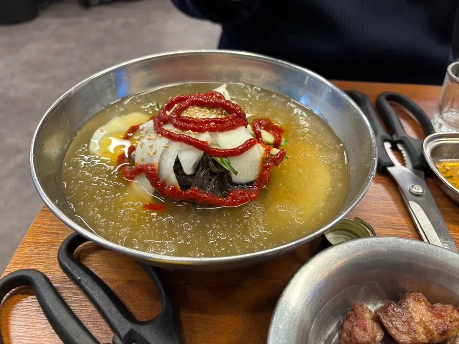 Jowatso's mul naengmyeon with extra sauce added