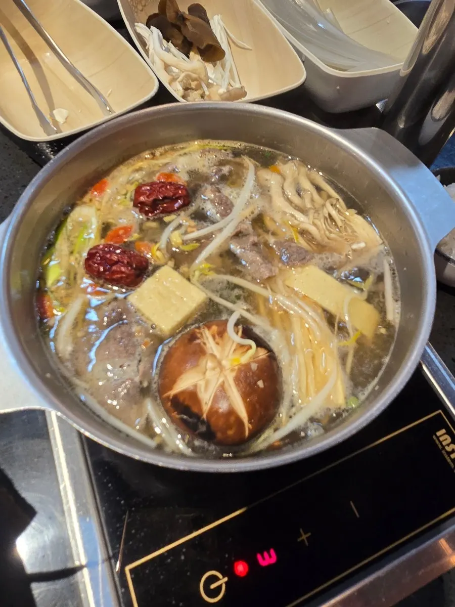 Close-up of trimmed hot pot vegetable assortment