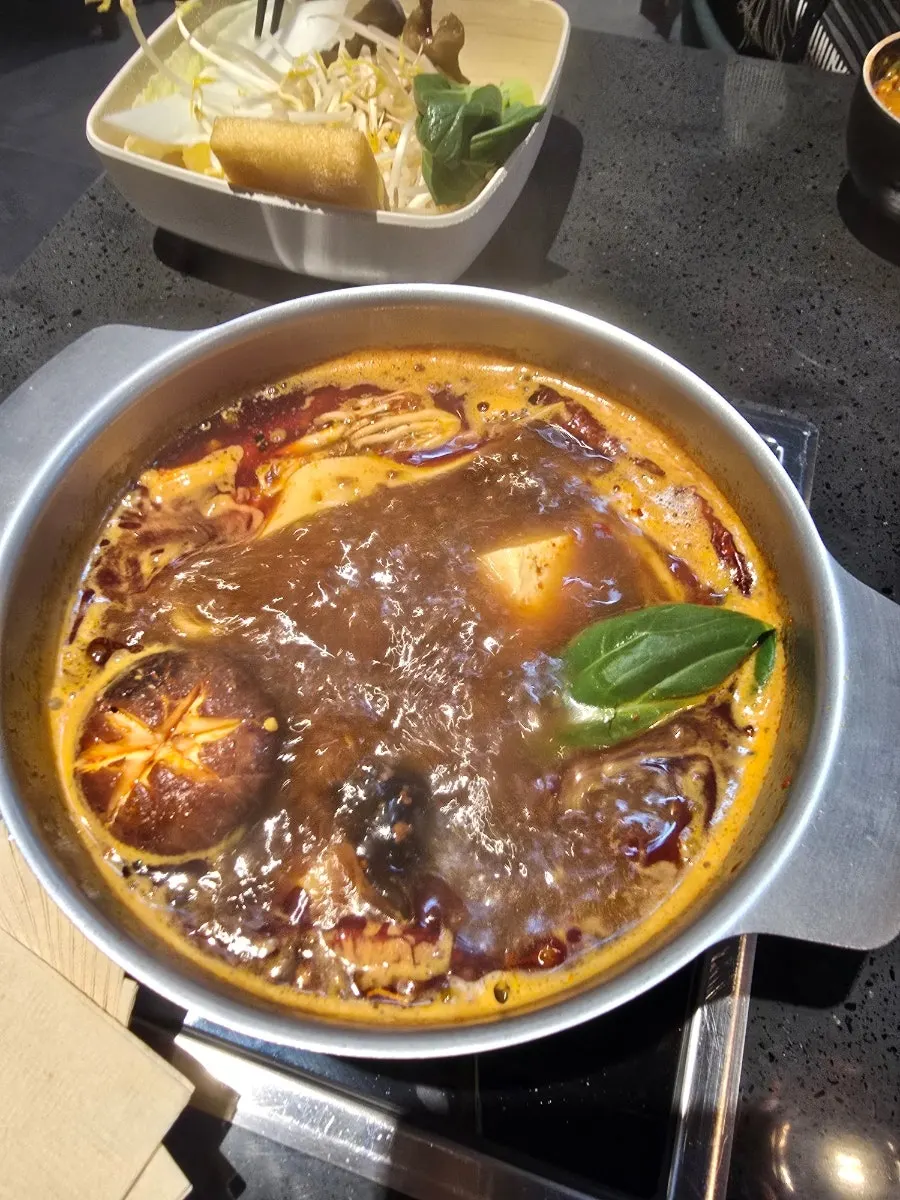 Mandarin-duck pot with red and white broth boiling