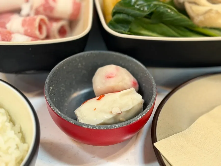 Lunch beef brisket hot pot set including white rice and fish balls