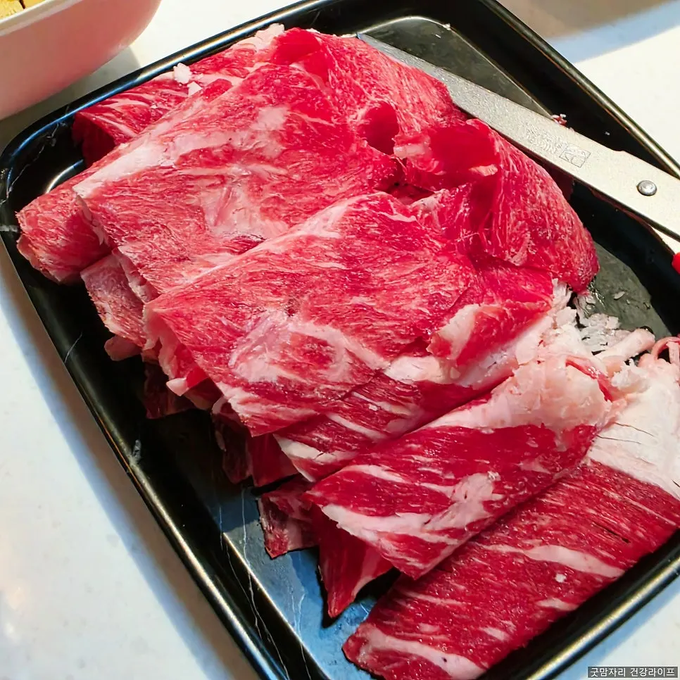 Plate of meat for the hot pot at J's Pot Magok Branch
