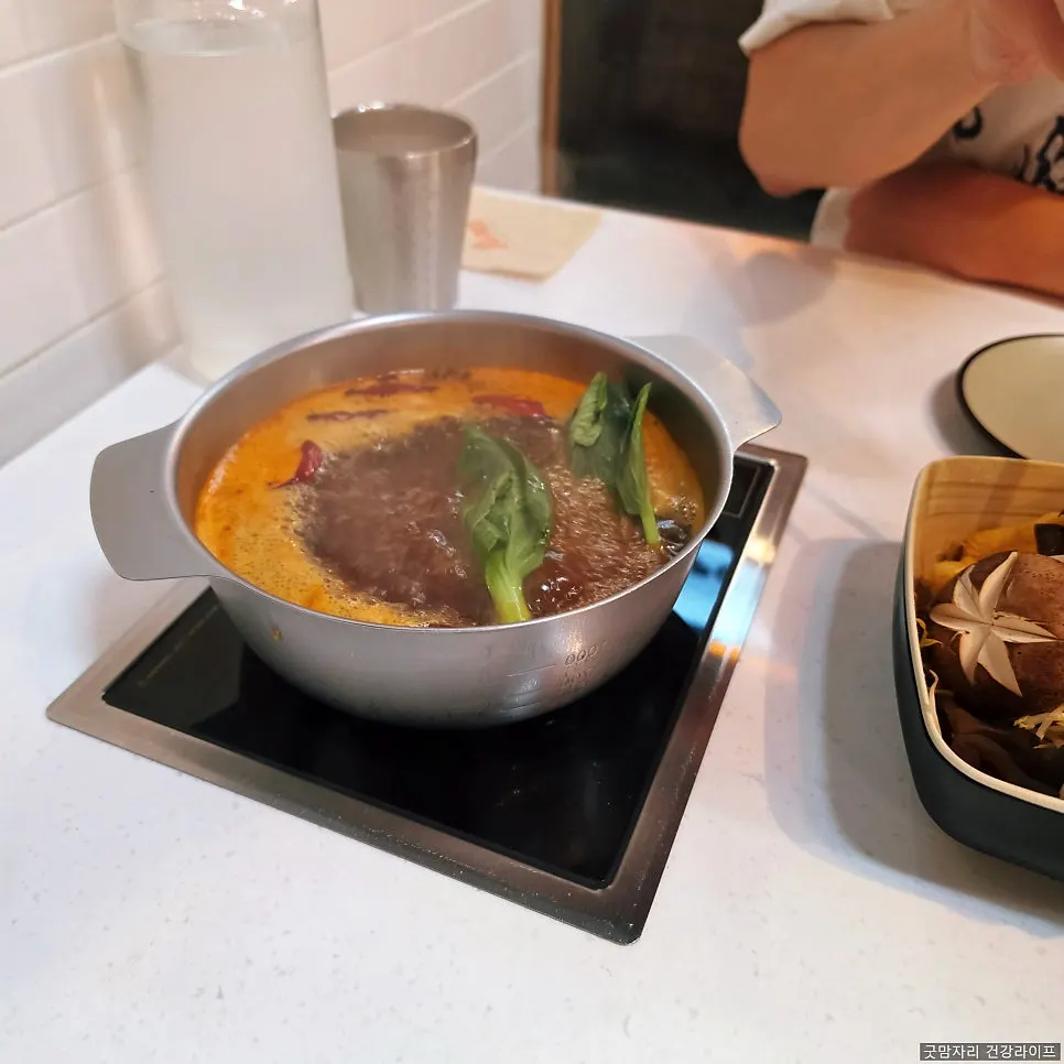 Close-up of hot pot ingredients at J's Pot Magok Branch
