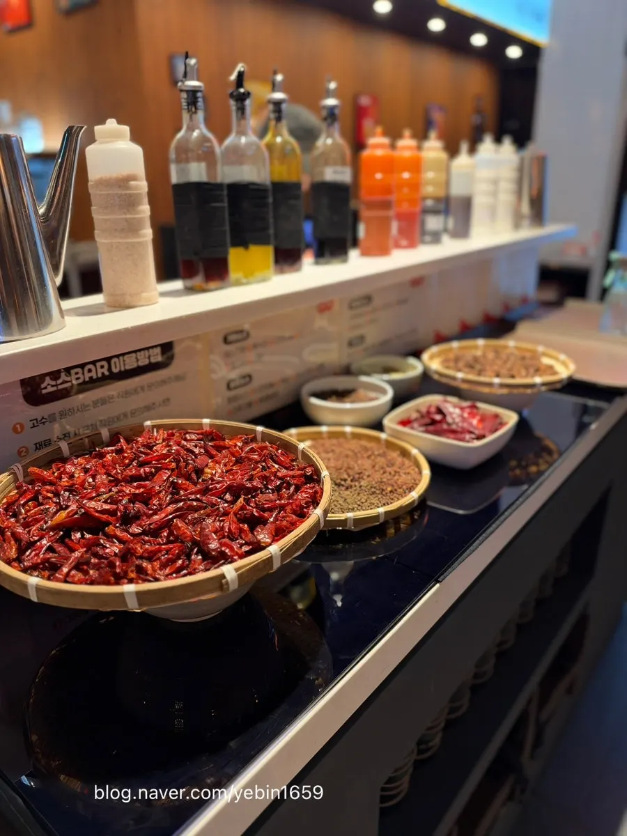 Overview of the sauce bar at J's Pot Magok Branch