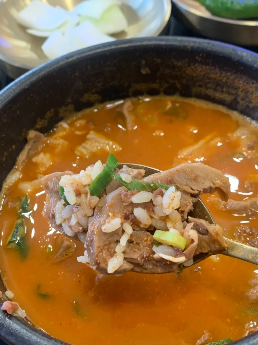Suyuk soaked in the spicy broth