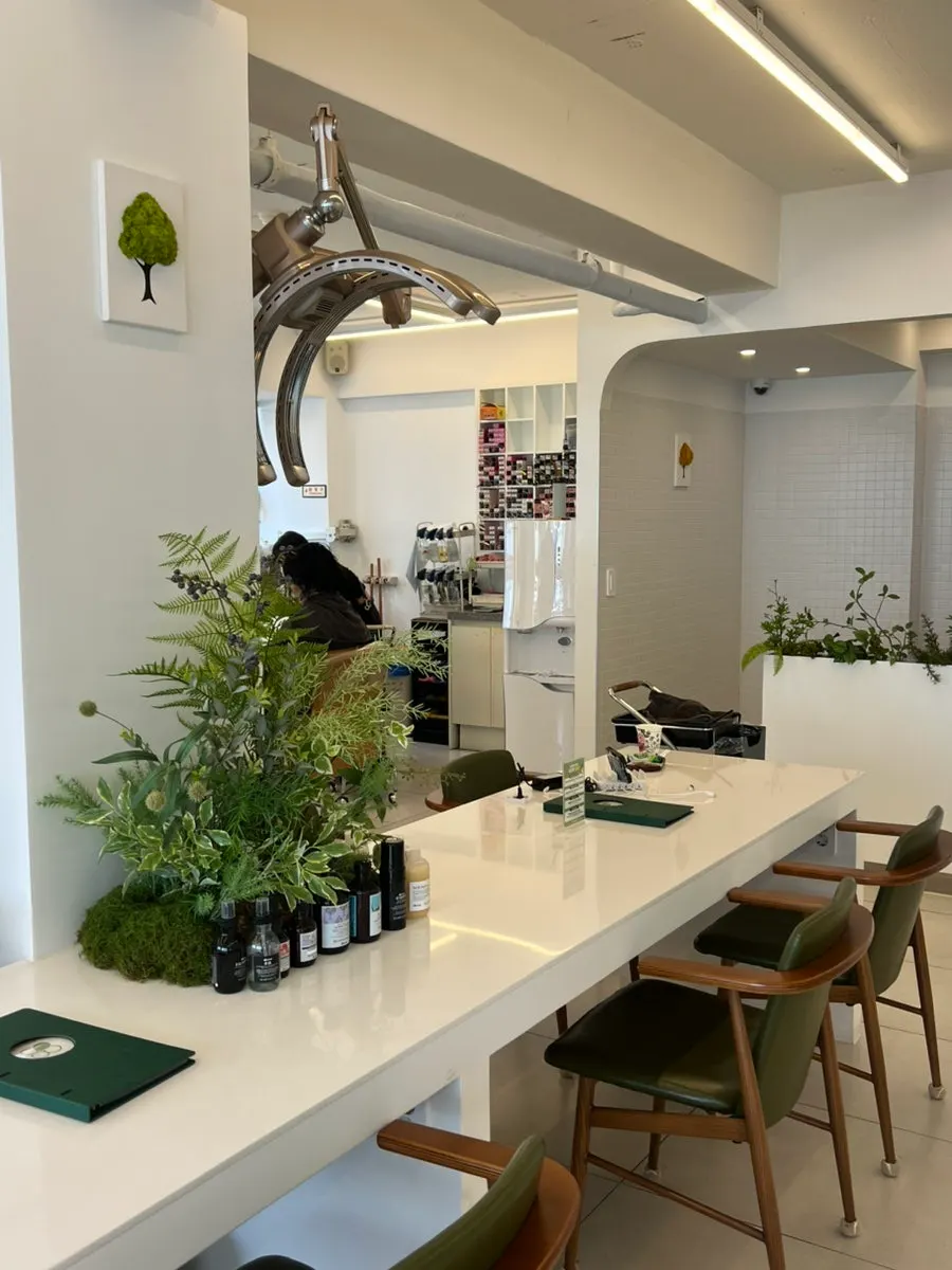 Salon treatment area decorated with green plants