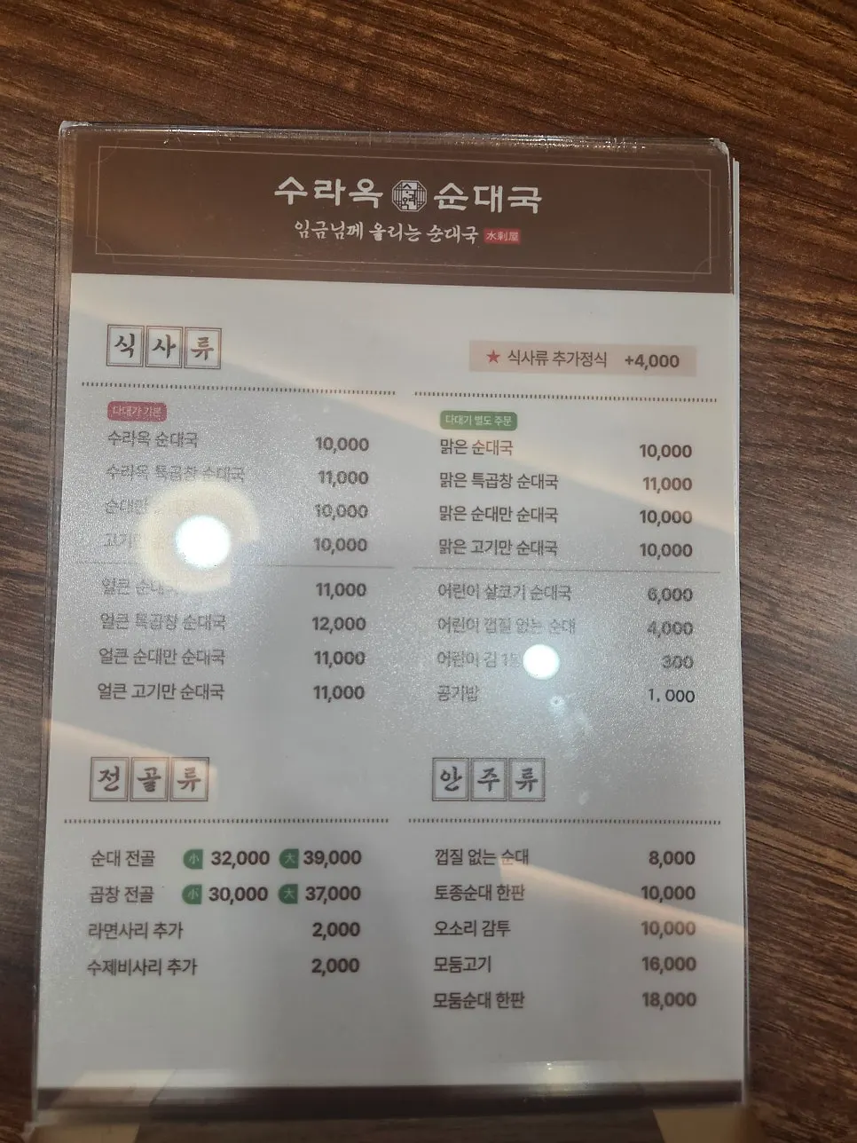 산 그림이 그려진 벽과 테이블 좌석
