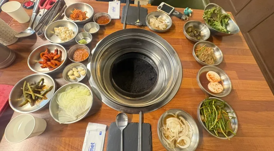 Full spread of side dishes at Jugeokjip