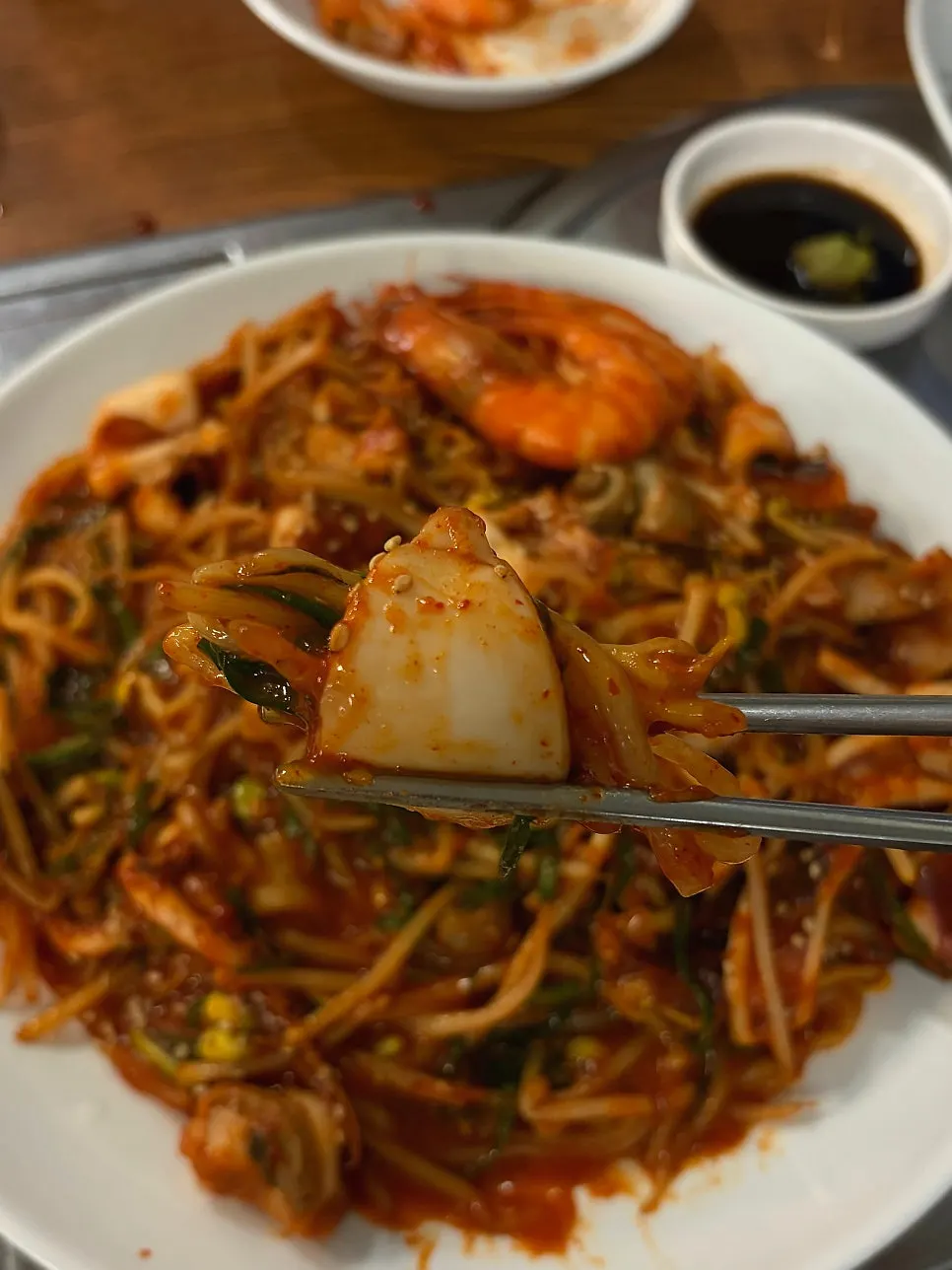 A piece of peeled shrimp meat