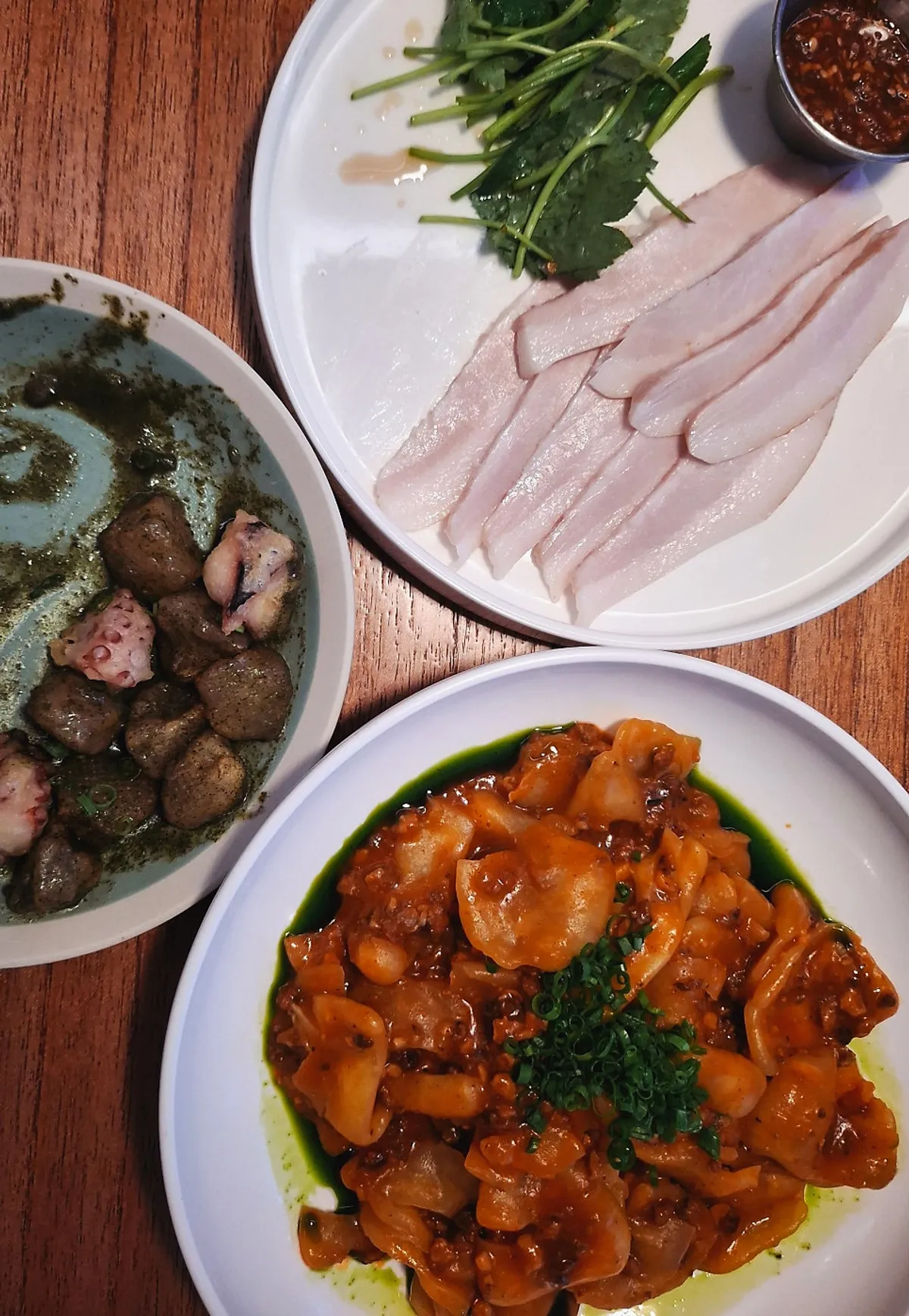 Three snacks laid out at Jumak Inho