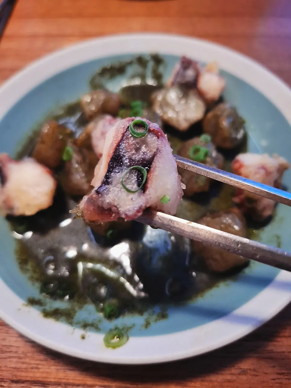 Close-up of the plump octopus tempura