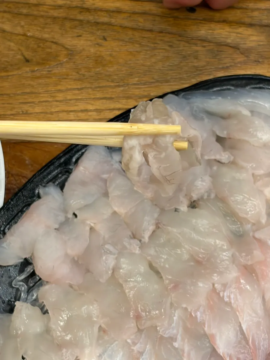 Plate of glossy halibut sashimi