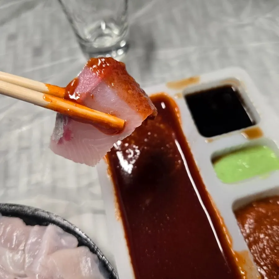 Sashimi separated by type on the plate