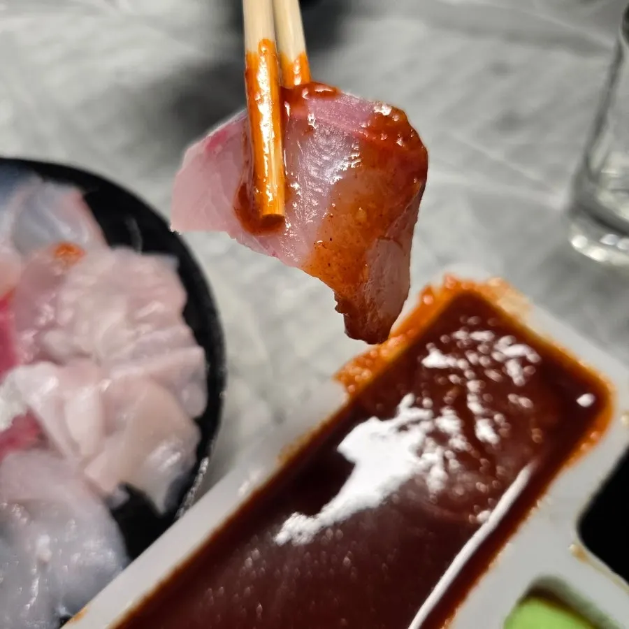 Close-up of the assorted sashimi plate
