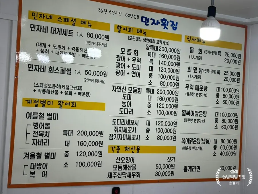 In-store menu board and price list at Minja Hoetjip