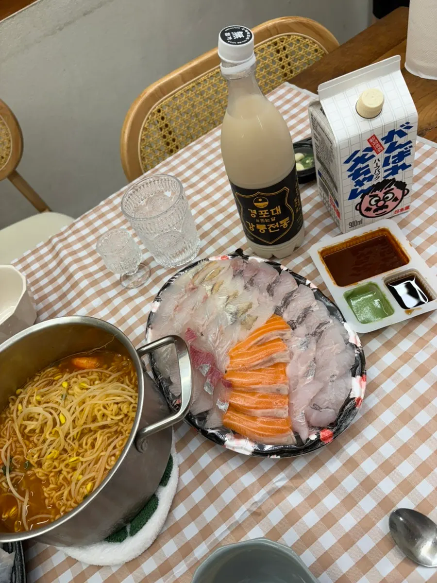 An assorted sashimi spread set up at the private pension