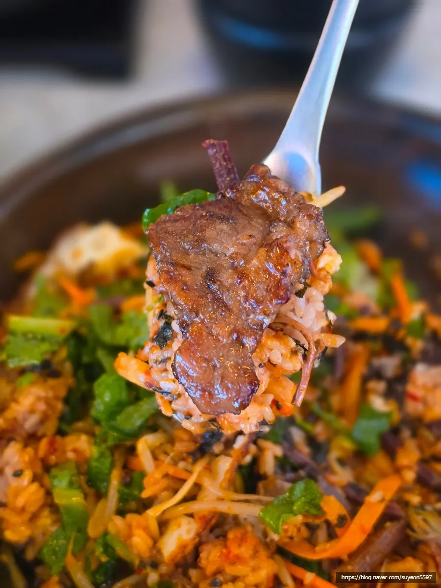 Seasonal bibimbap piled with vegetables