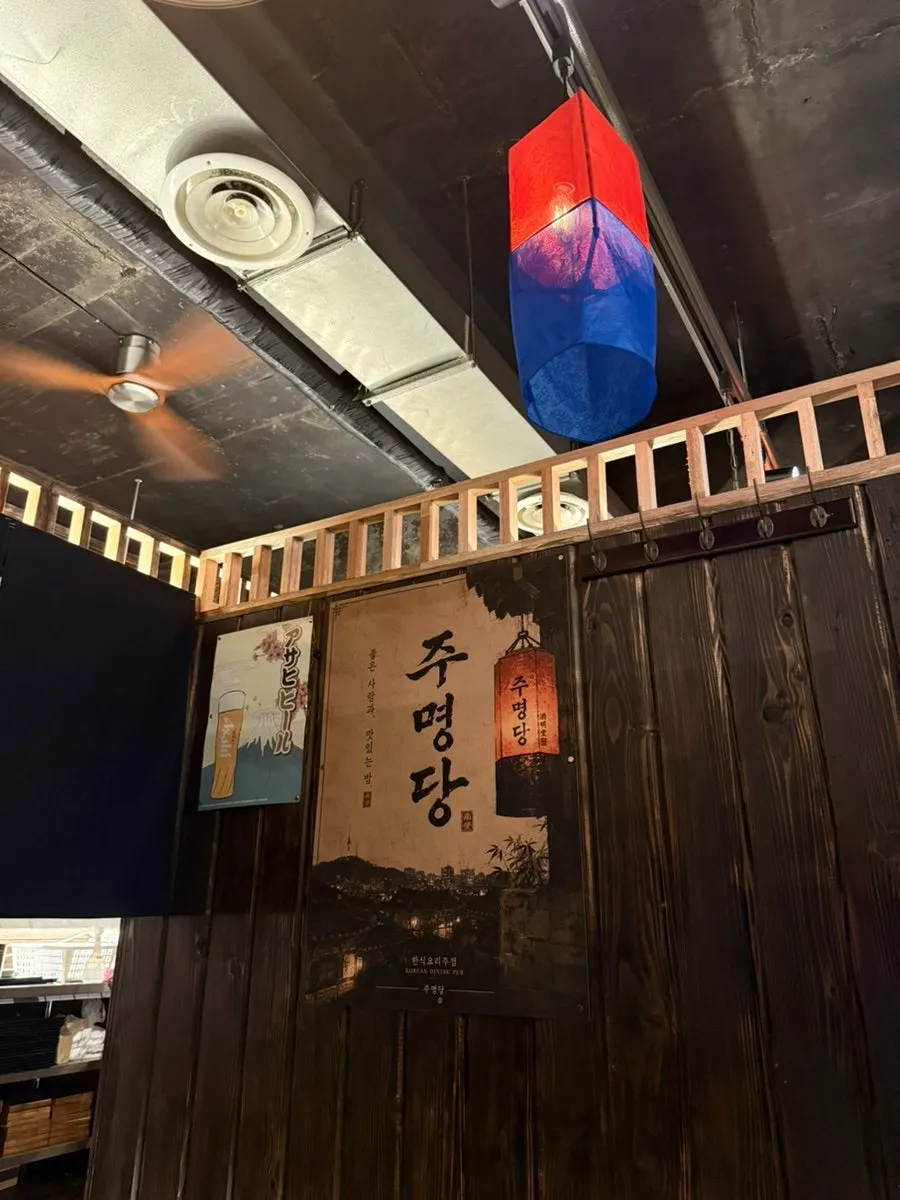 Wall art and interior of the room under warm lighting