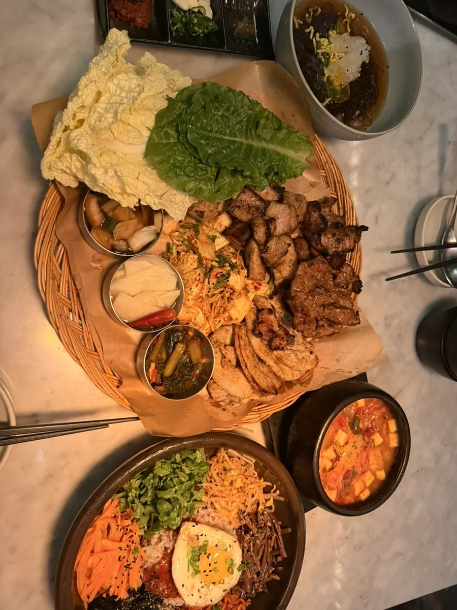 The generously laid-out imo babsang table at Ju Myeongdang
