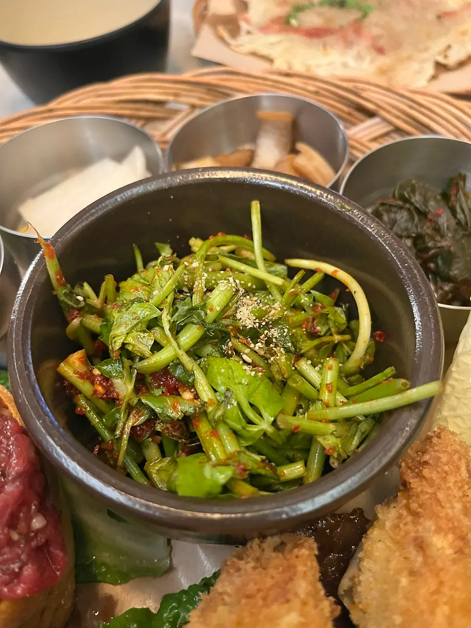 Pepper fritters, potato jeon, and wrap vegetables