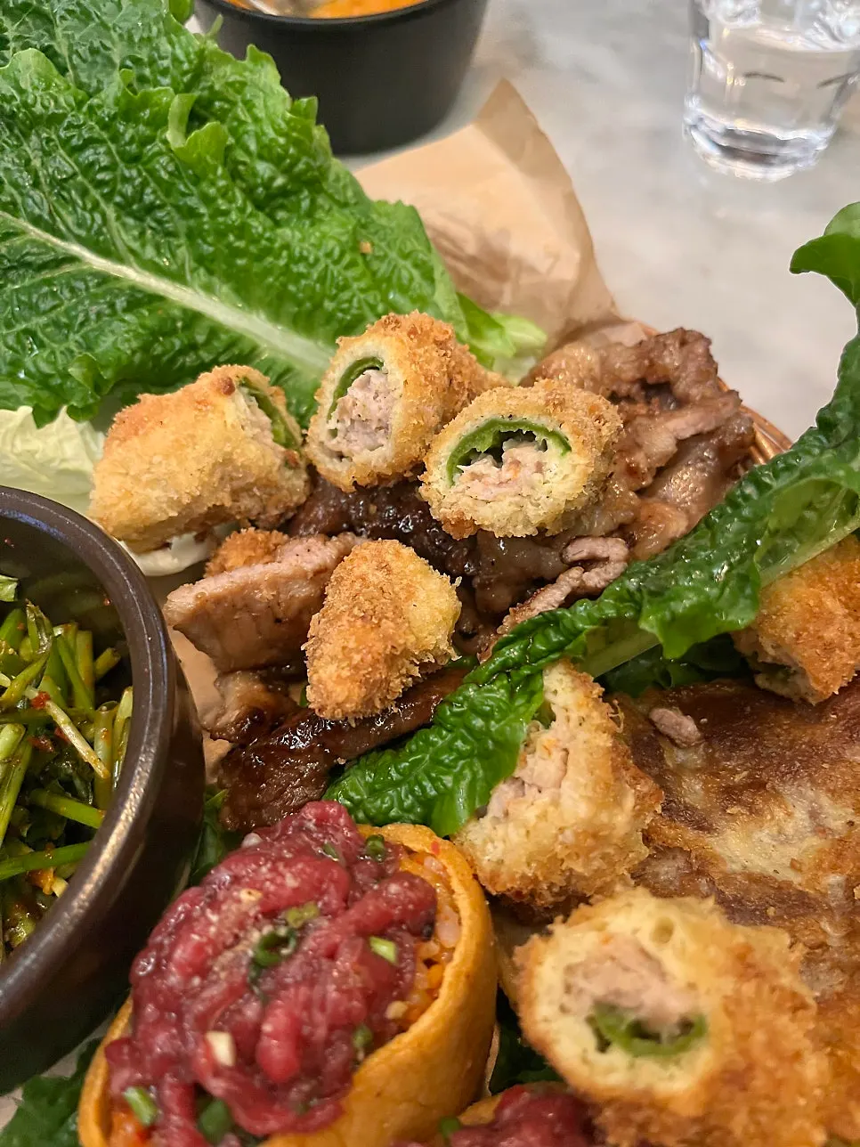 Close-up of thick straw-fire seasoned galbi