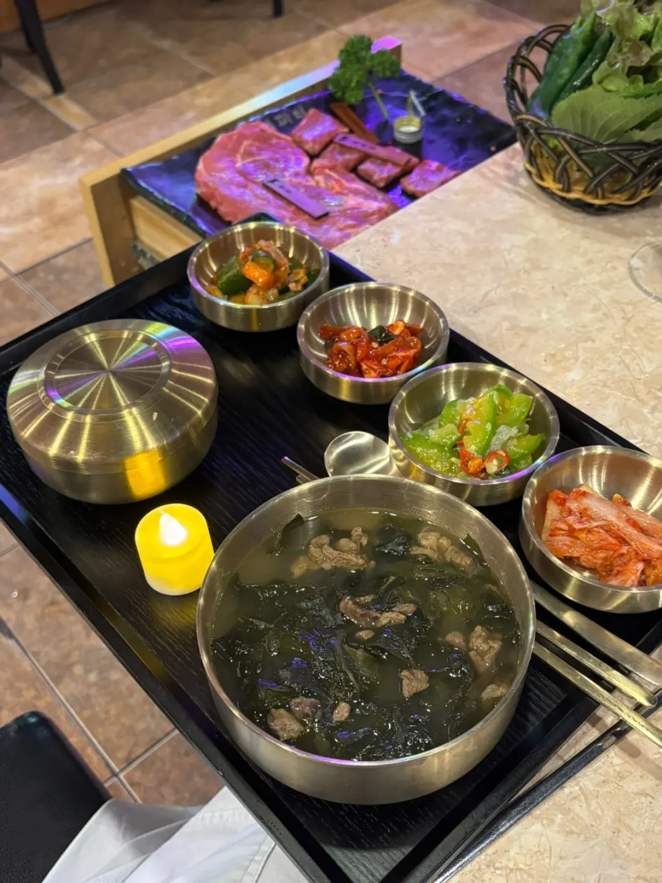 Birthday seaweed soup with rice and side dishes