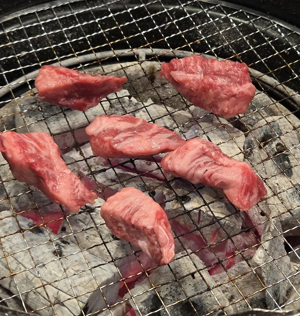Beef grilling on the tabletop grill