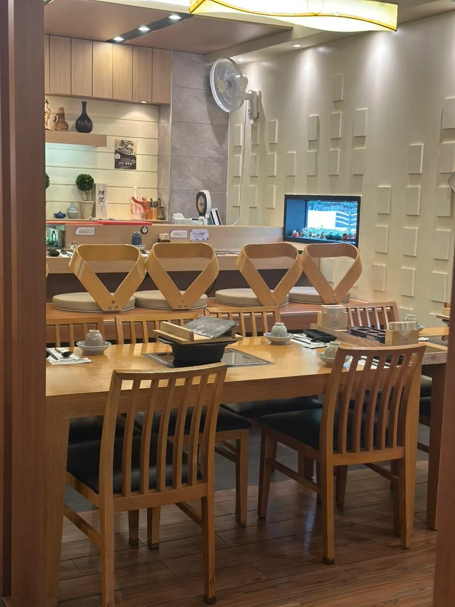 Counter seats at Hana Shabu Shabu with stylish chairs