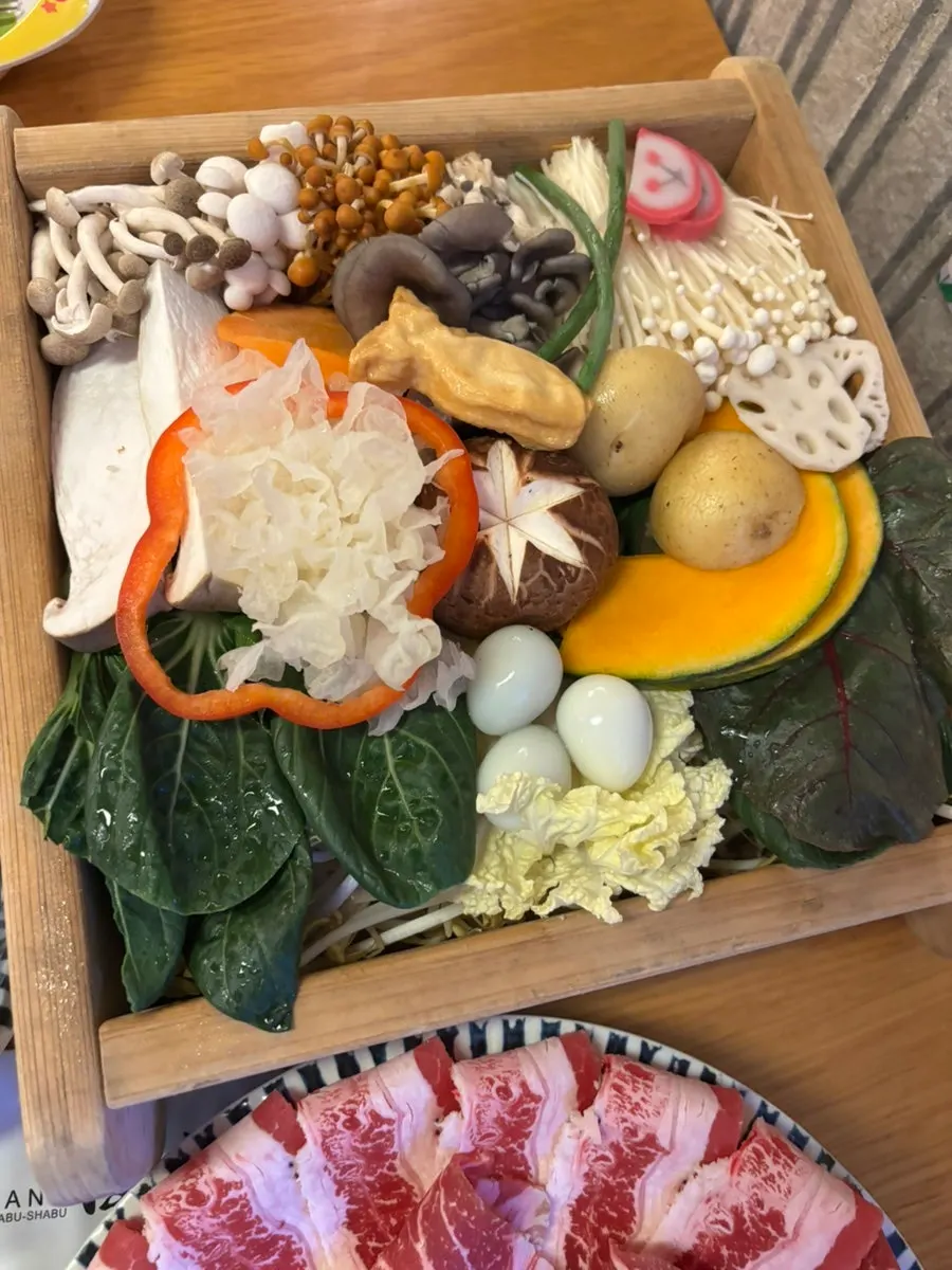 Generous serving of shabu-shabu ingredients