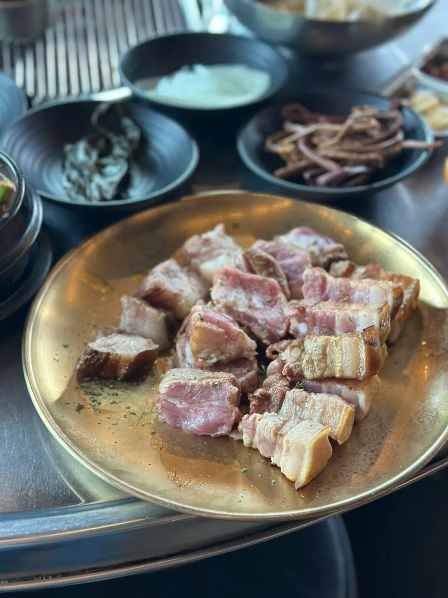 Grilled black pork on the grill