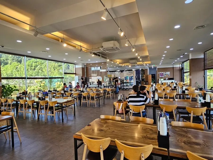 Dining hall with customers seated