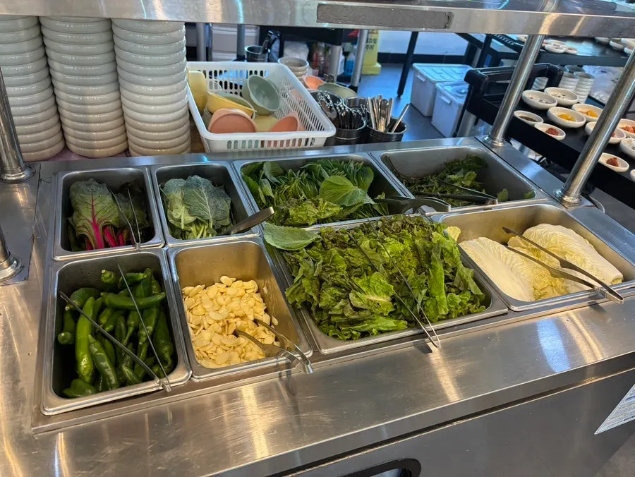 Self-serve bar with 16 side dishes