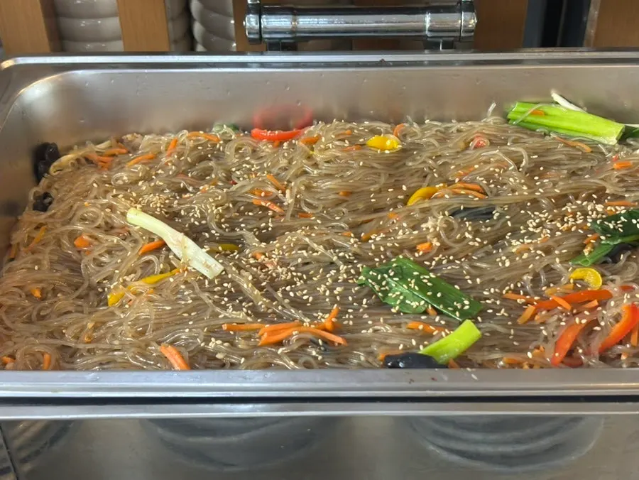 Basic banchan spread with kimchi, salad, gim, and pickled vegetables
